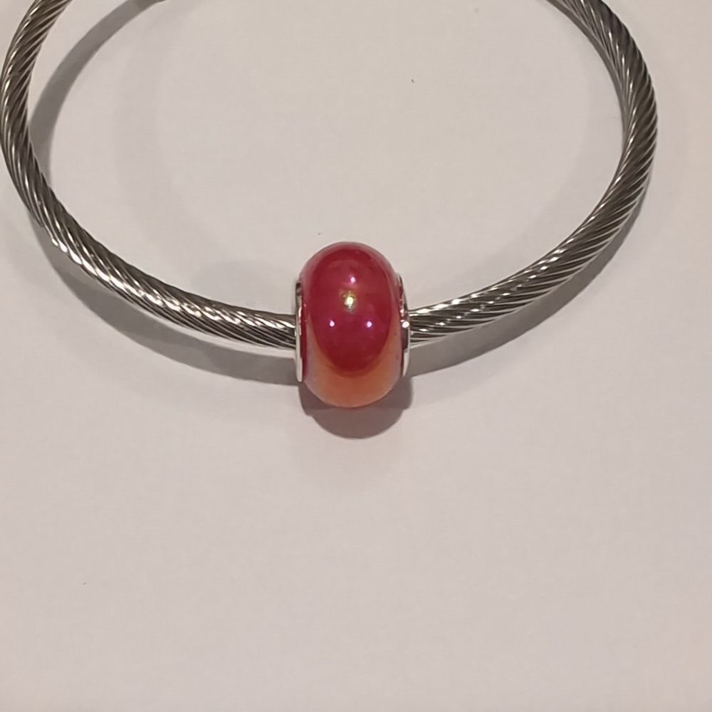 Silver Red Pearlesque Charm‎ for Pandora Style Bracelet
